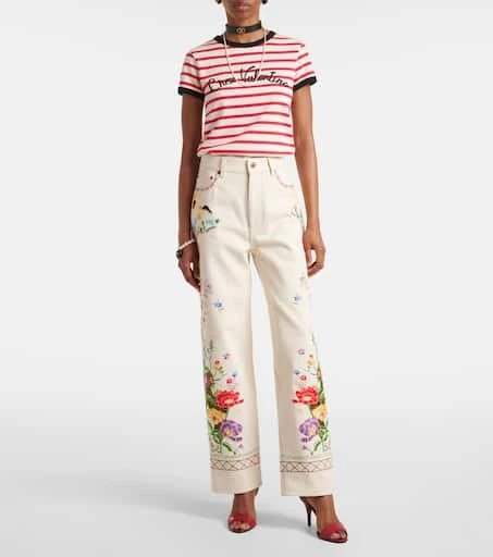 Valentino High-rise floral embroidered straight jeans 7