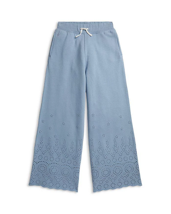 Ralph Lauren Girls' Eyelet French Terry Wide Leg Sweatpants - Big Kid