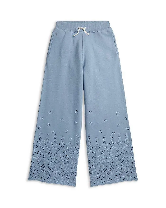 Ralph Lauren Girls' Eyelet French Terry Wide Leg Sweatpants - Big Kid