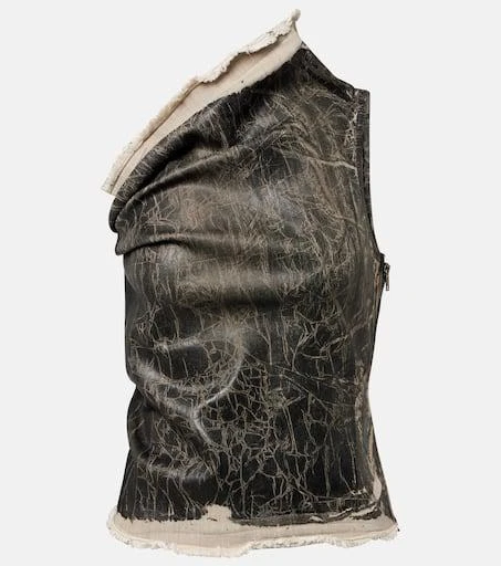 Rick Owens Athena printed one-shoulder denim top 1