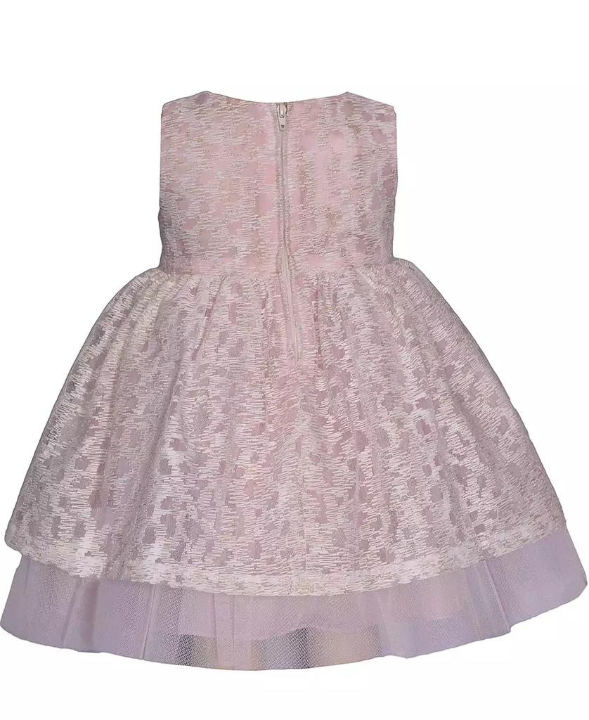 Bonnie Baby Baby Girls Lace Overlay Dress with Illusion Neckline and Ribbon Waistline
