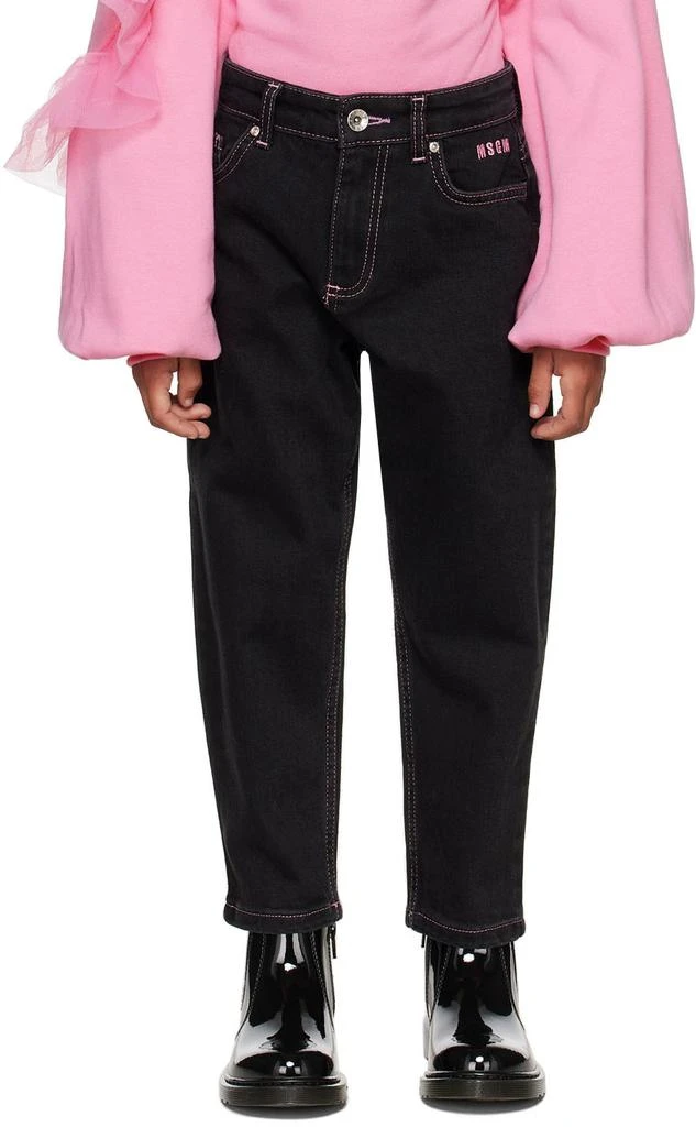 MSGM Kids Black Embroidered Jeans