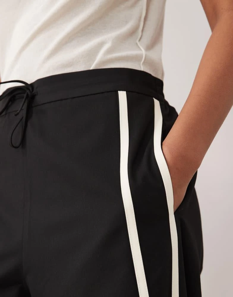 Mango Mango tie waist straight trouser with side stripe in black 5