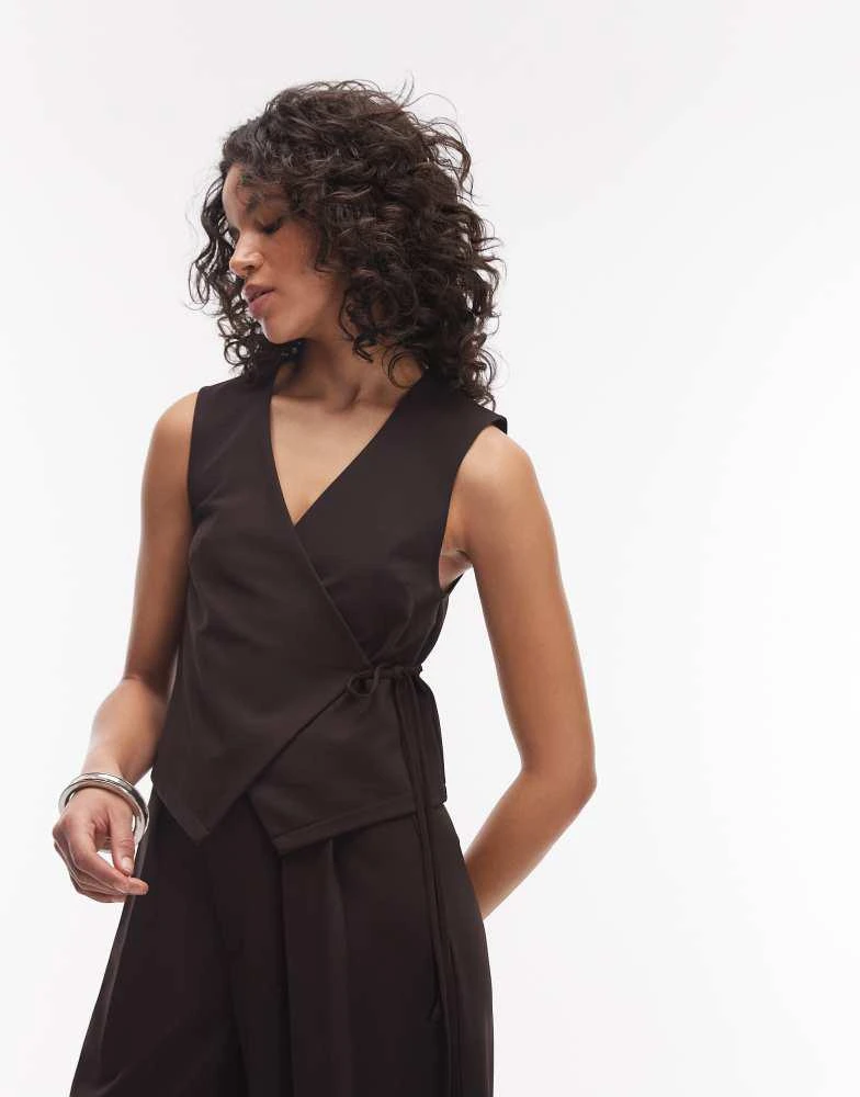 ASOS ASOS DESIGN co-ord slinky twill tailored tie side waistcoat in chocolate