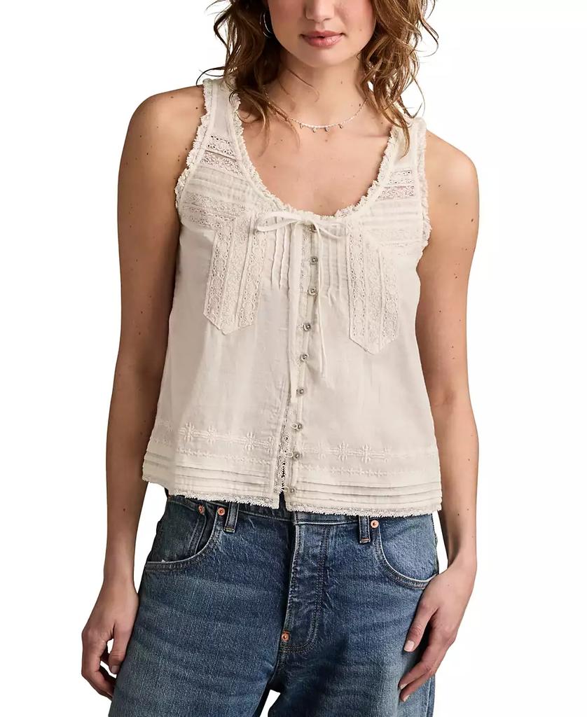 Lucky Brand Women's Cotton Lace-Trim Swing Tank Top