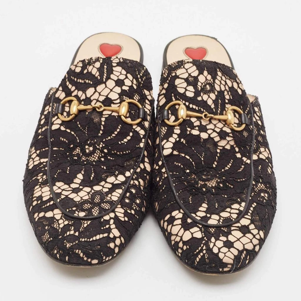 Gucci Gucci Black/Pink Lace and Leather Princetown Mules Sandals Size 40 3