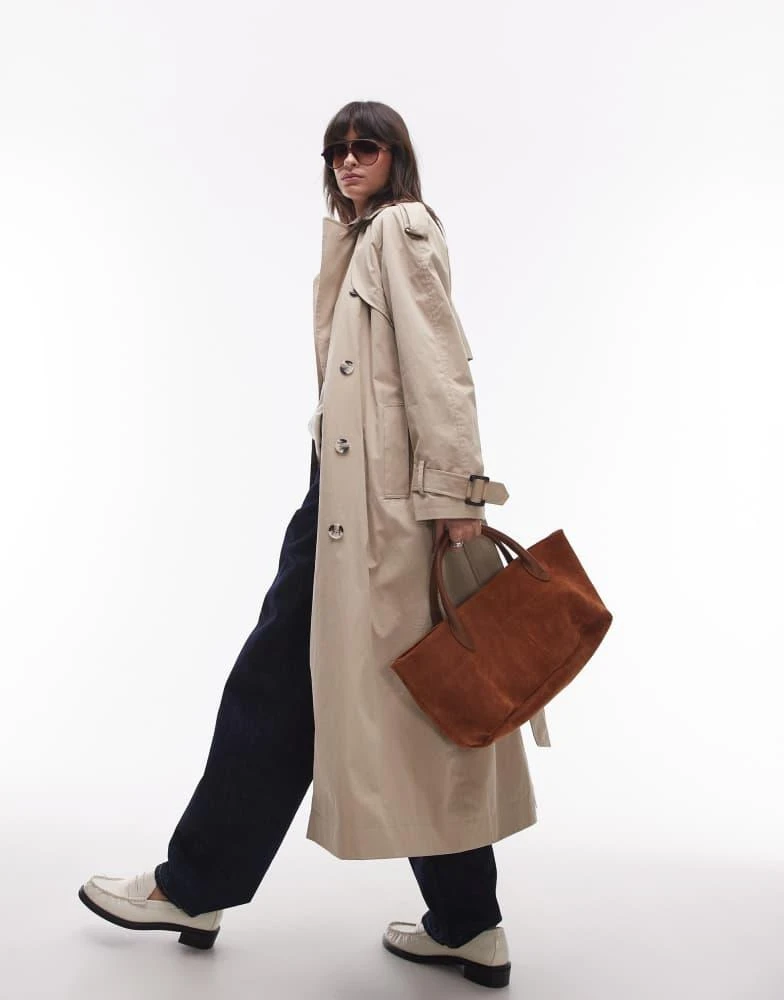 Topshop Topshop longline oversized trench coat in stone 1