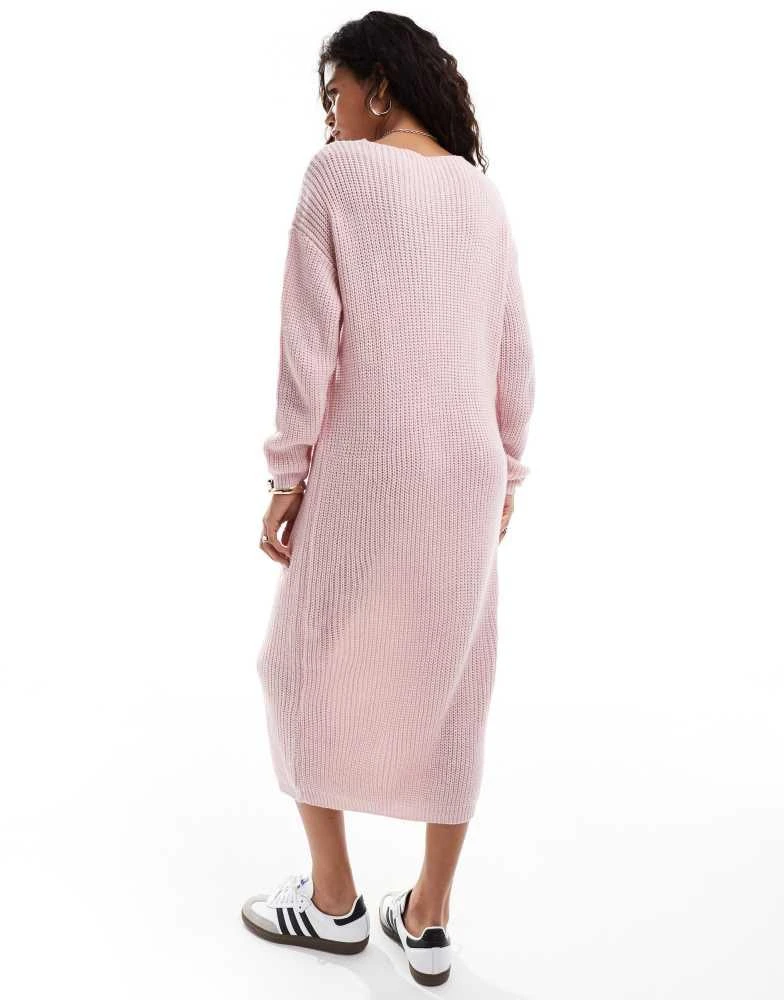 Glamorous Glamorous rib knit v neck midi dress in soft pink 3