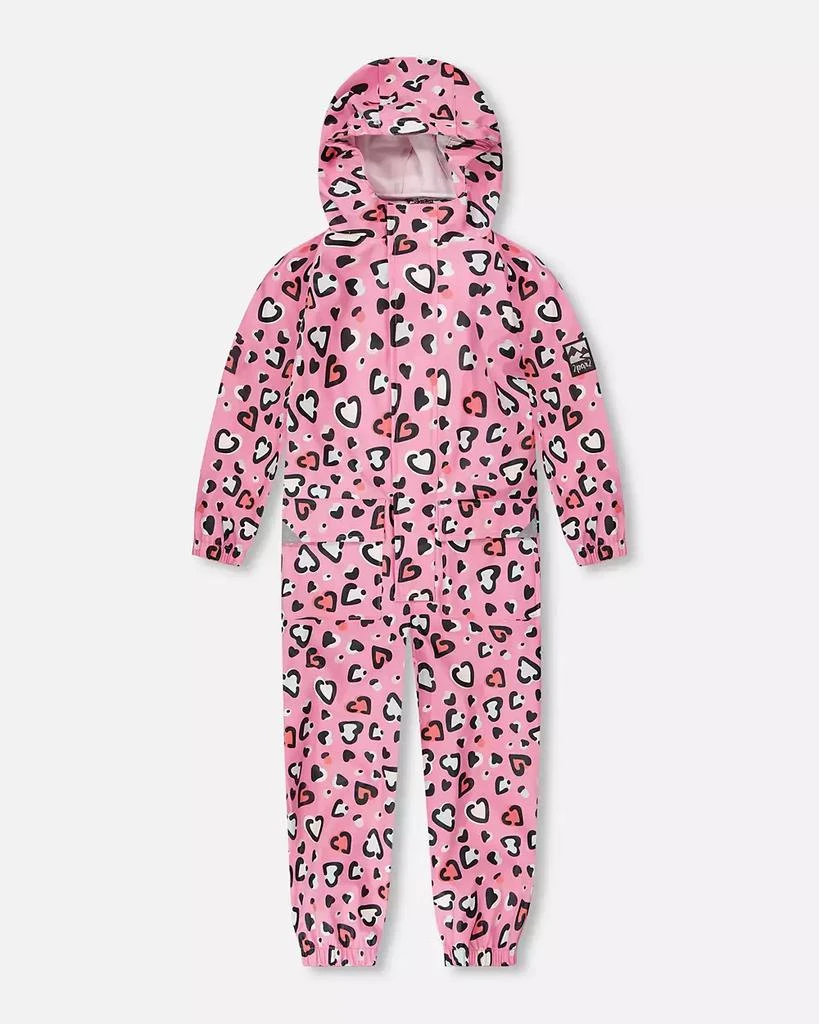 Deux par Deux Baby Girls Rain One-Piece in Polyurethane Pink Heart Print