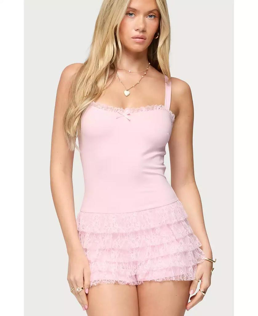 Edikted Womens Lacey Ruffled Romper