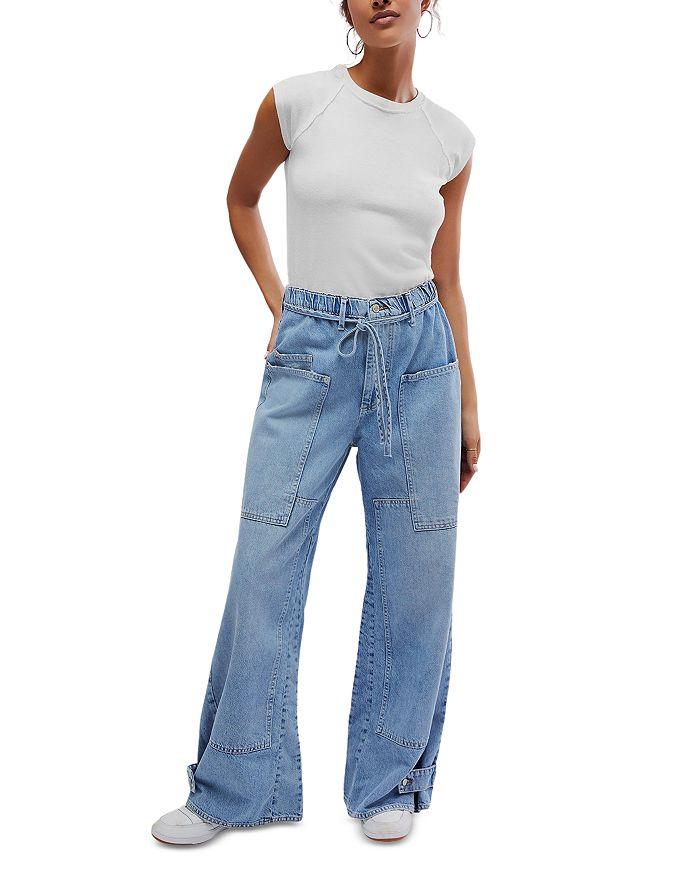 Free People CRVY Outlaw Mid Rise Wide Leg Jeans in Drizzle