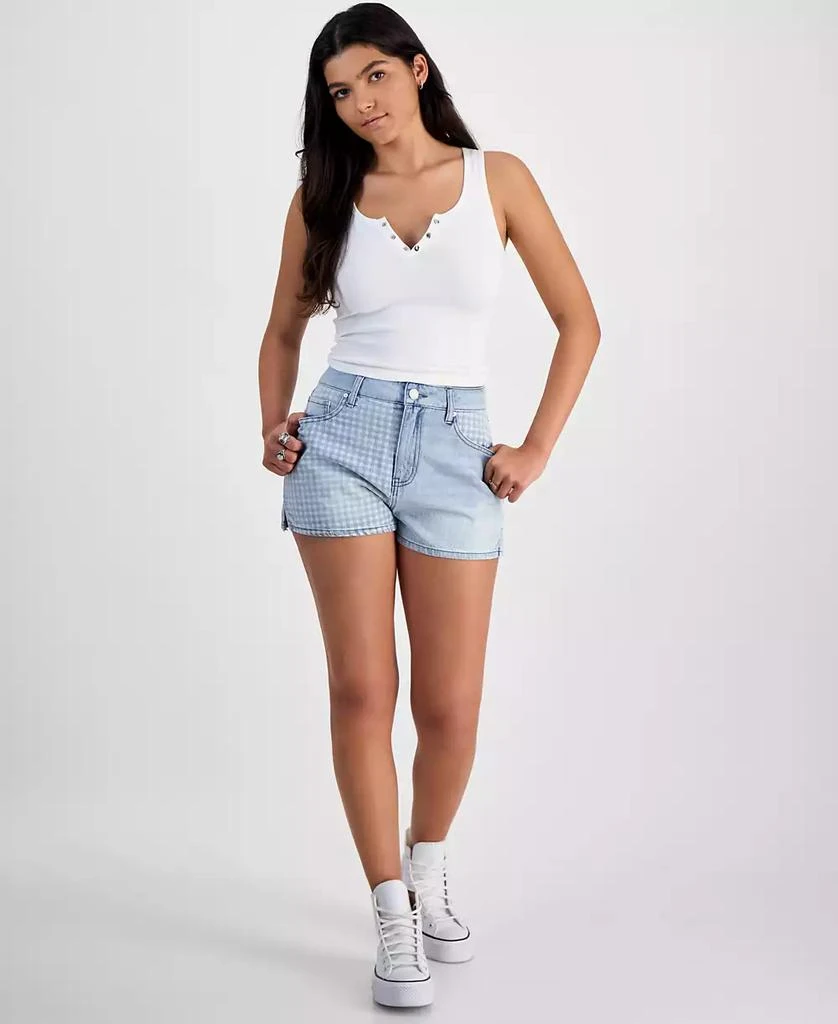 Indigo Rein Juniors' Gingham-Panel Mom Shorts 4