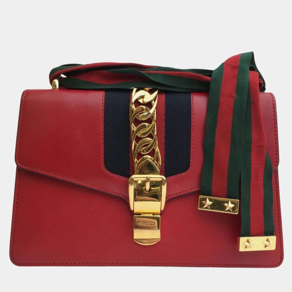 Gucci Gucci Red Leather Small Sylvie Shoulder Bag 1