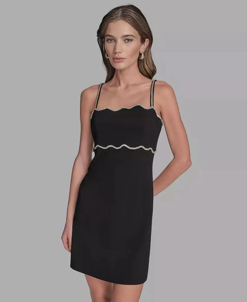 knee length dresses for ladies BCBGMAXAZRIA Black Lace-Trim Midi Dress – Runway Catalog main image 1