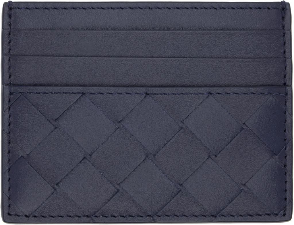 Bottega Veneta Navy 
Green Intrecciato Credit Card Holder