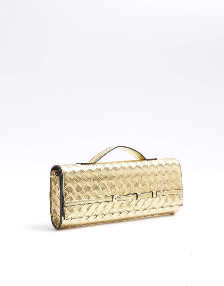 River Island River Island Woven clutch bag in gold 2