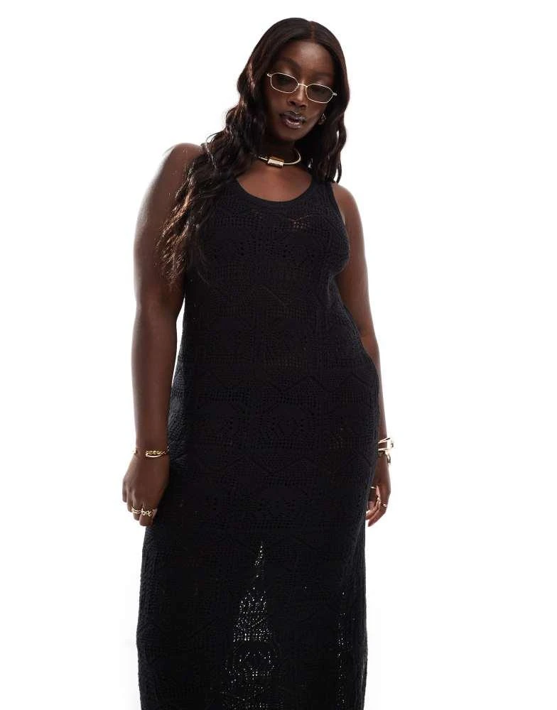 ONLY Curve ONLY Curve open knit maxi dress in black 3