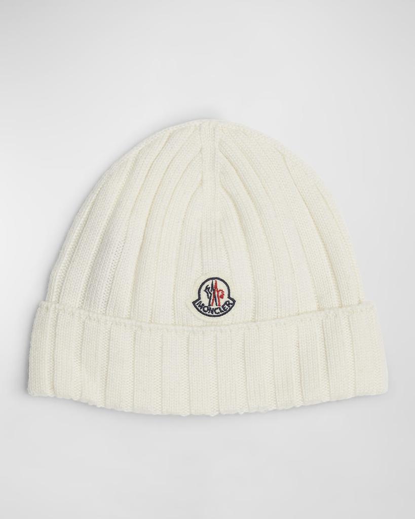 Moncler Girl's Ribbed Wool Beanie with Logo Patch, Size XXXS-XS