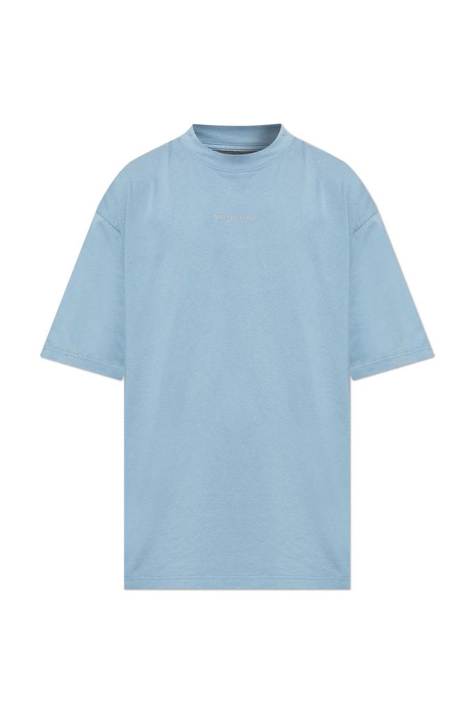 Balenciaga Dark Blue Cotton Logo Crew Neck Short Sleeves T
