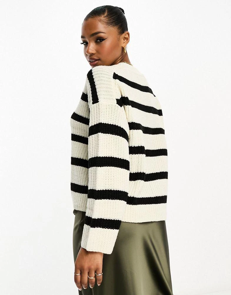 JDY JDY knitted crew neck stripe  jumper in black & cream 4