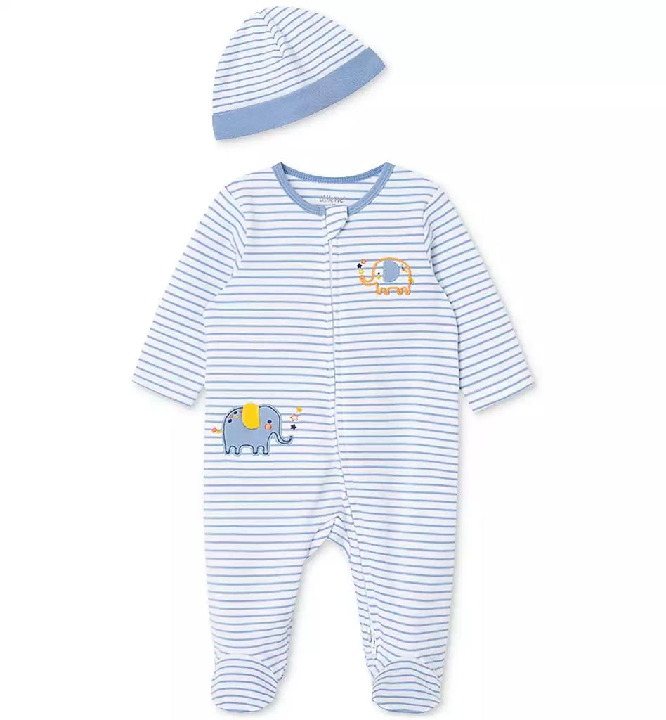 Little Me Baby Boys Elephant Coverall with Hat, 2 Piece Set 1