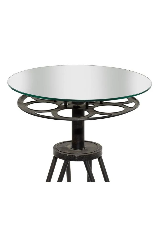 SONOMA SAGE HOME Black Metal Film Reel Accent Table with Tripod Legs and Glass Top 6