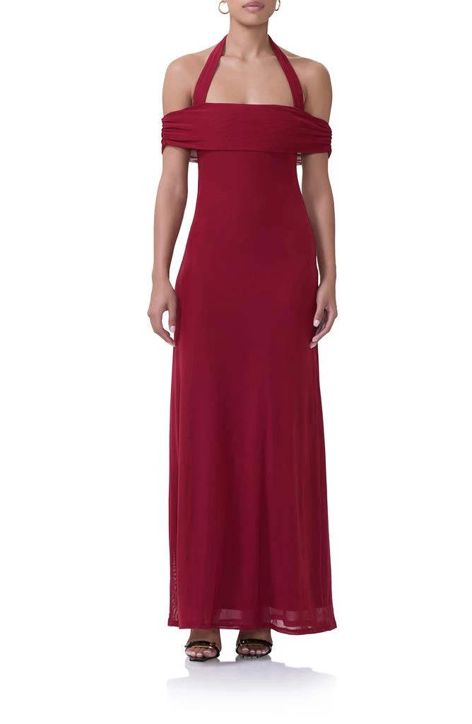 AFRM Yvonne Off the Shoulder Mesh Halter Maxi Dress 1