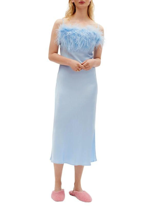Sleeper Boheme Feather Trim Slip Dress 1