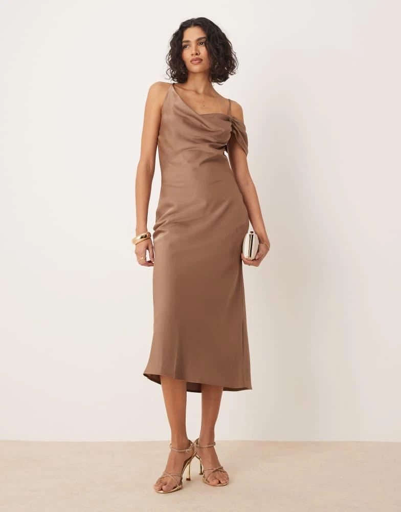 Pretty Lavish Daria Cowl Midaxi Slip Dress in Mocha, Size 12