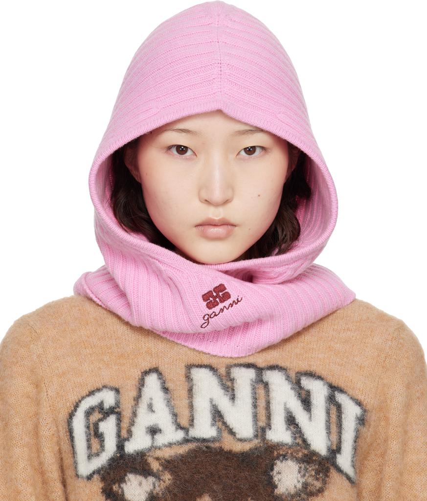 Ganni Core Future logo-embroidered wool-blend balaclava - Hats