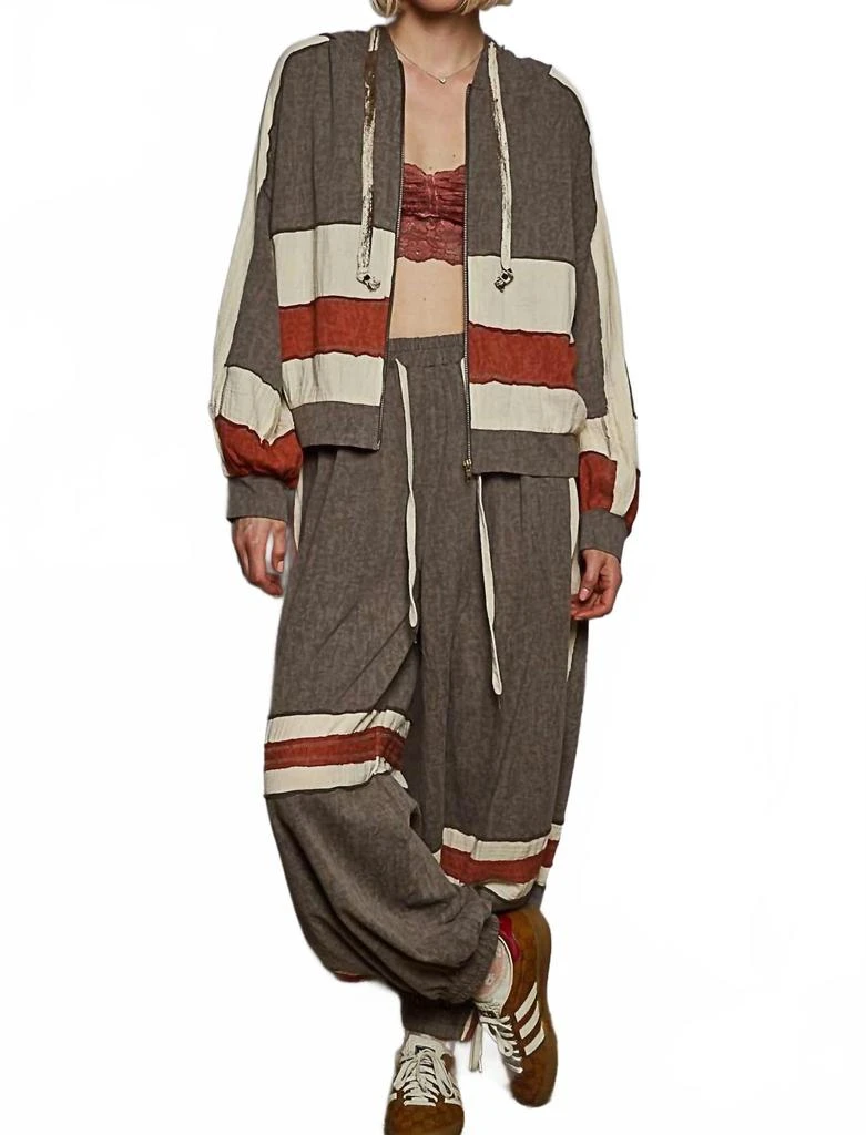 POL Patch Work Hoodie Jacket Jogger Set In Charcoal