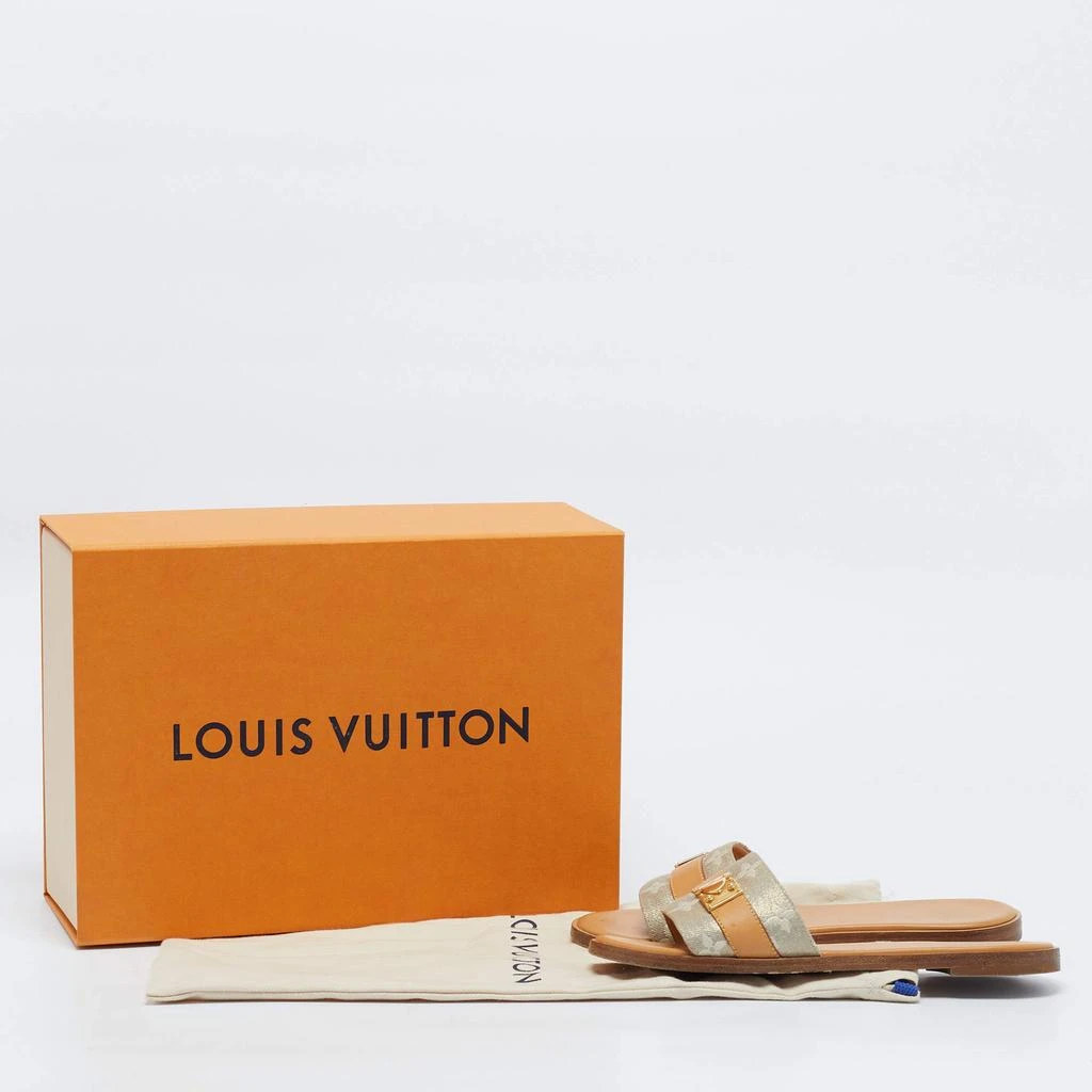 Louis Vuitton Louis Vuitton Brown/Beige Fabric and Leather Lock It Flat Sandals Size 37 9