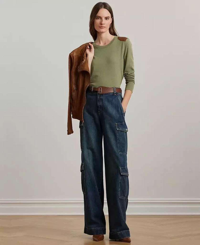 Ralph Lauren Women's Faux-Leather-Trim Cotton-Blend Sweater 4