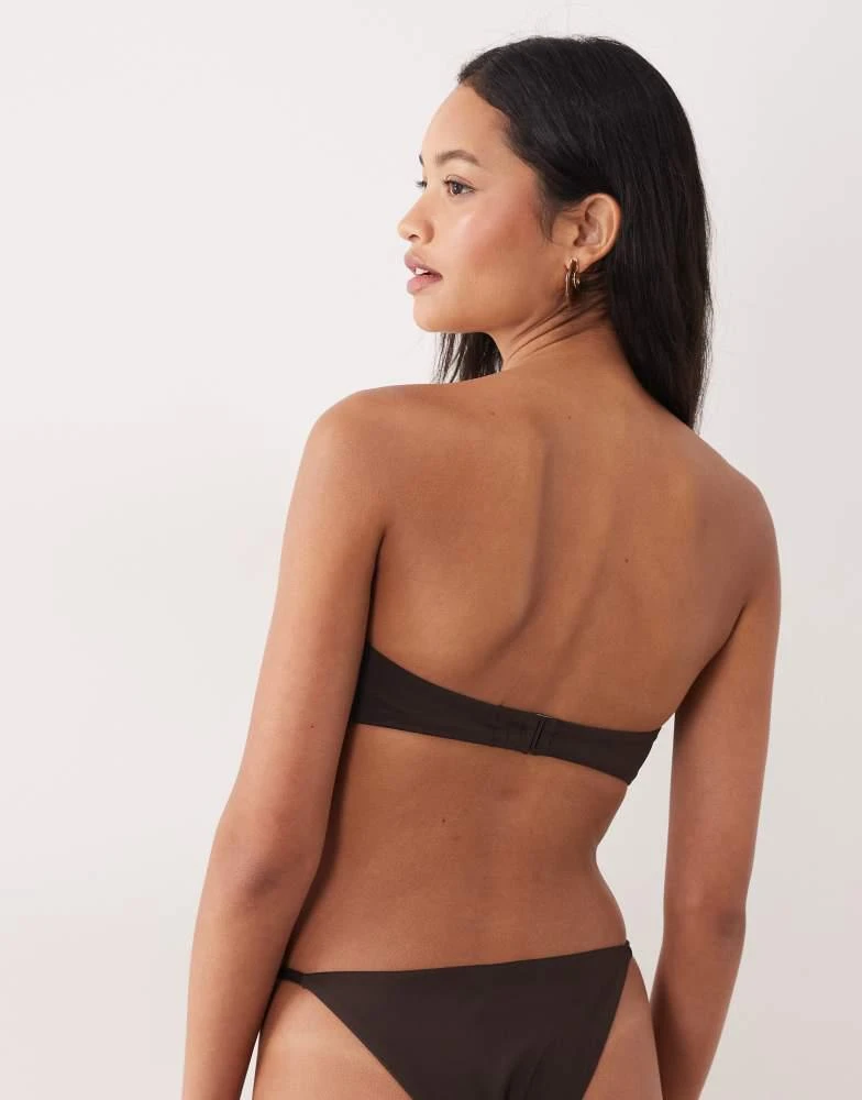 Mango Mango rosette ruched bandeau bikini top in brown 3