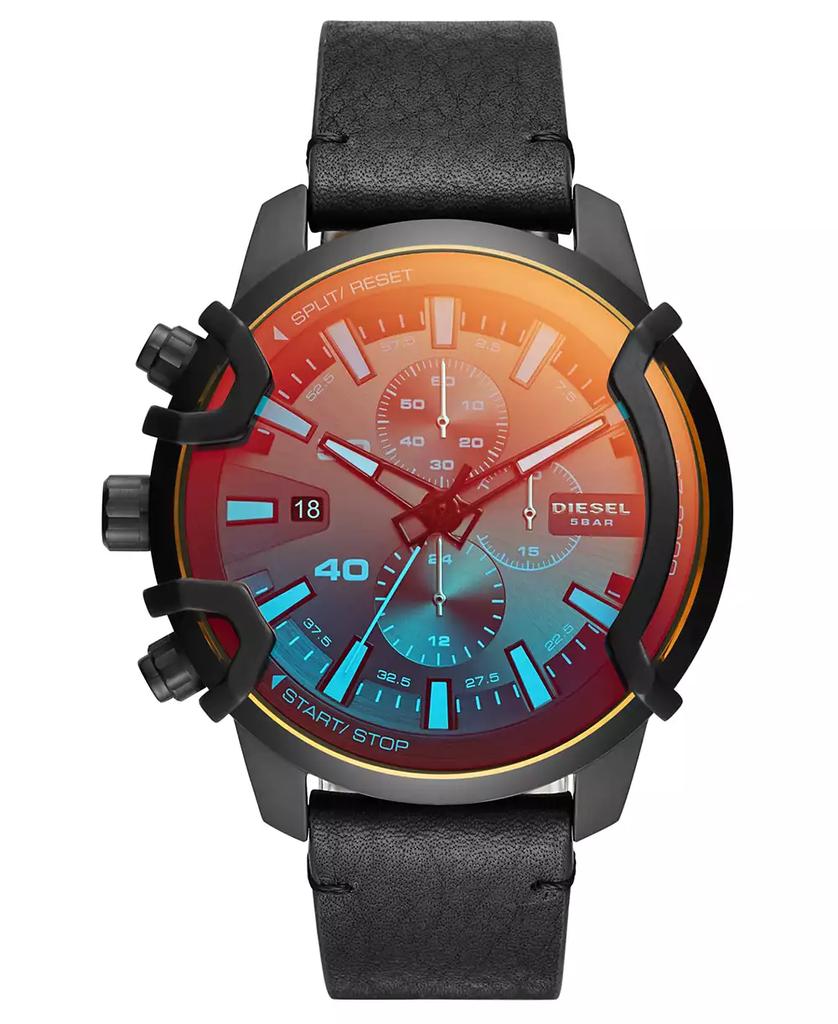 Diesel Men's Chronograph Griffed Black Leather Strap Watch 46mm