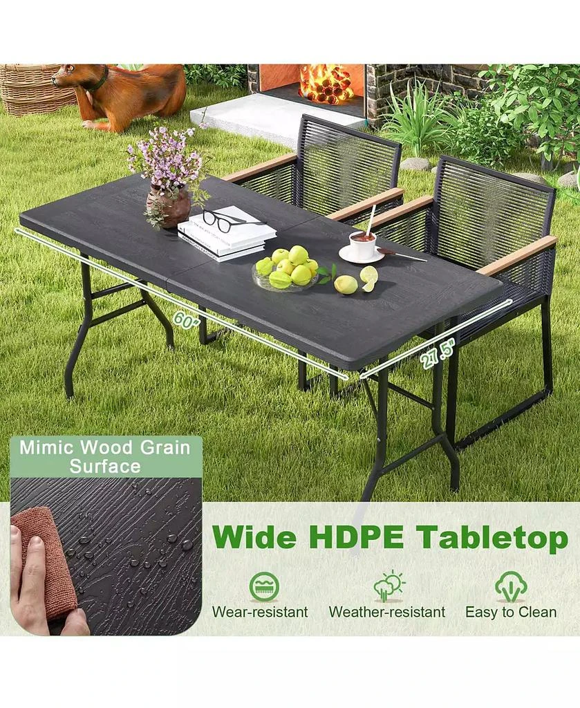 Costway 5 ft Folding Picnic Table Outdoor Dining Table with Rattan Grain HDPE Tabletop 10