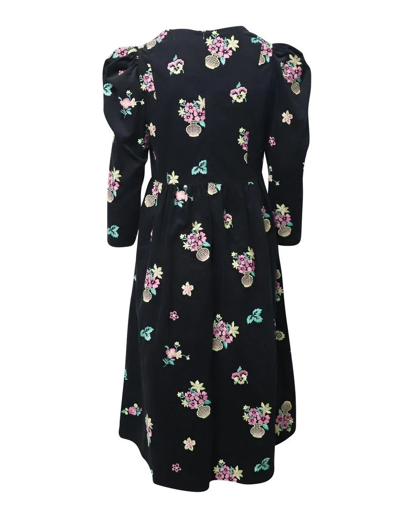 BATSHEVA Puff Sleeve Midi Dress in Black Floral Print Cotton 2