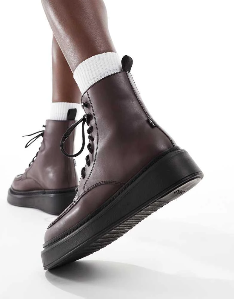 Levi's Levi's Luna lace up leather look boots in burgundy 4