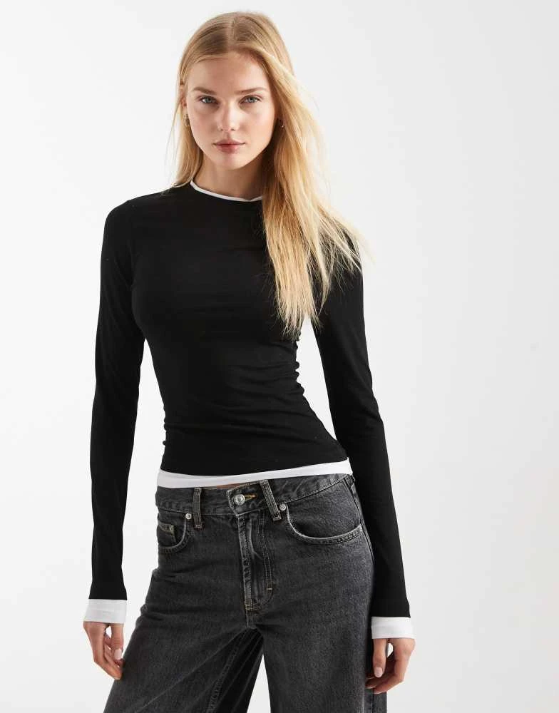 ASOS ASOS DESIGN long sleeve double layer top in black
