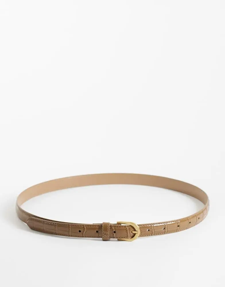 Threadbare Threadbare faux leather croc effect belt with gold buckle in tan