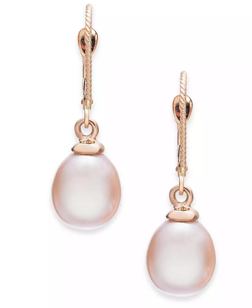 Macy
s Pink Cultured Freshwater Pearl (8-1/2mm) Drop Earrings in 14k Rose Gold