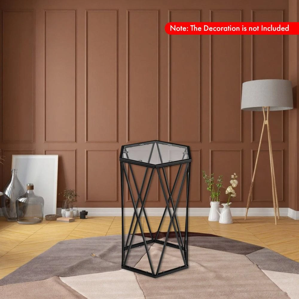 Hivvago Stylish Metal Frame End Table with Tempered Glass Hexagonal Top 2
