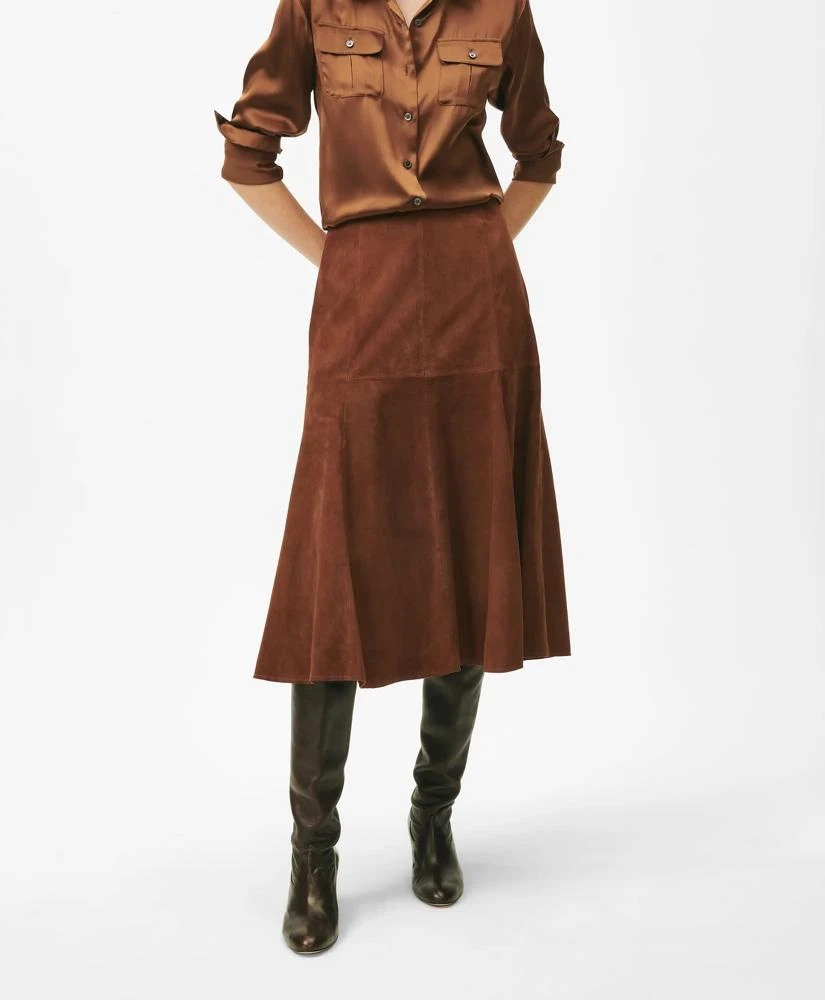 Brooks Brothers Fluted Hem Skirt in Suede 3
