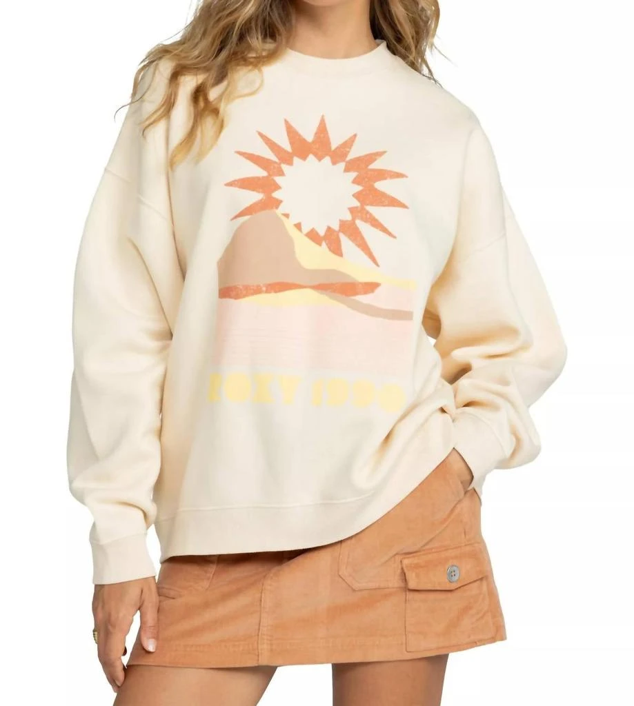 Roxy Lineup Oversized Crew Sweatshirt In Parchment