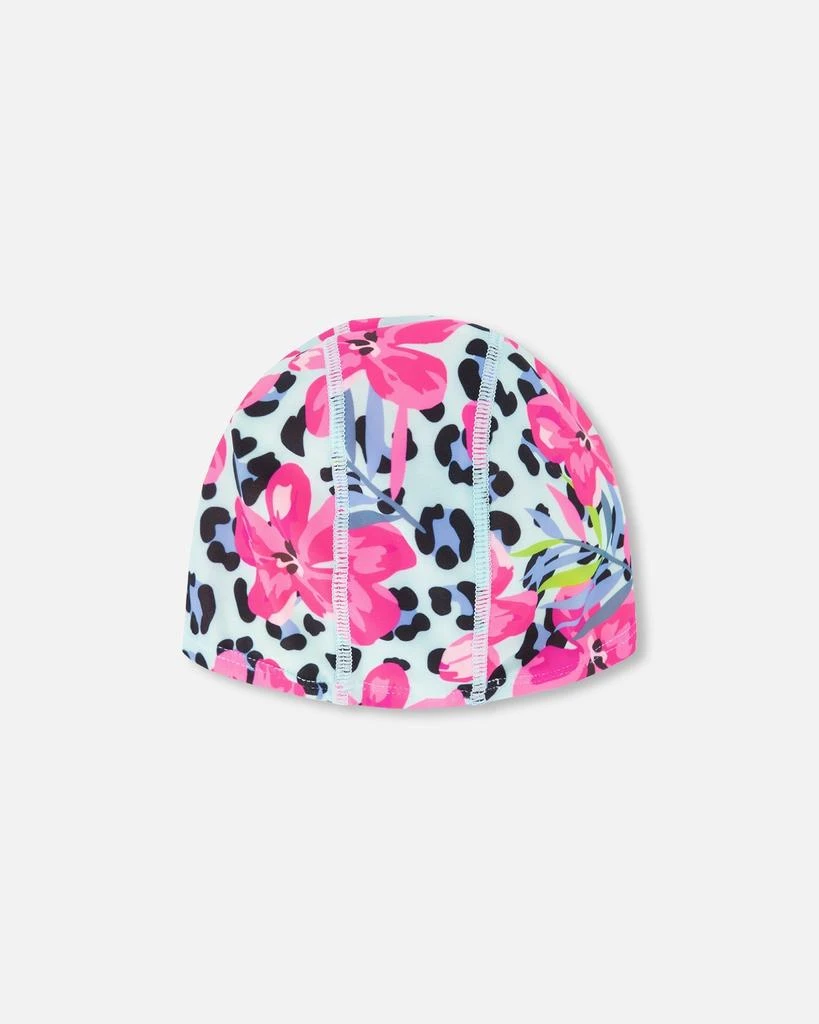 Deux par Deux Swim Cap Blue Floral and Leopard Print 2