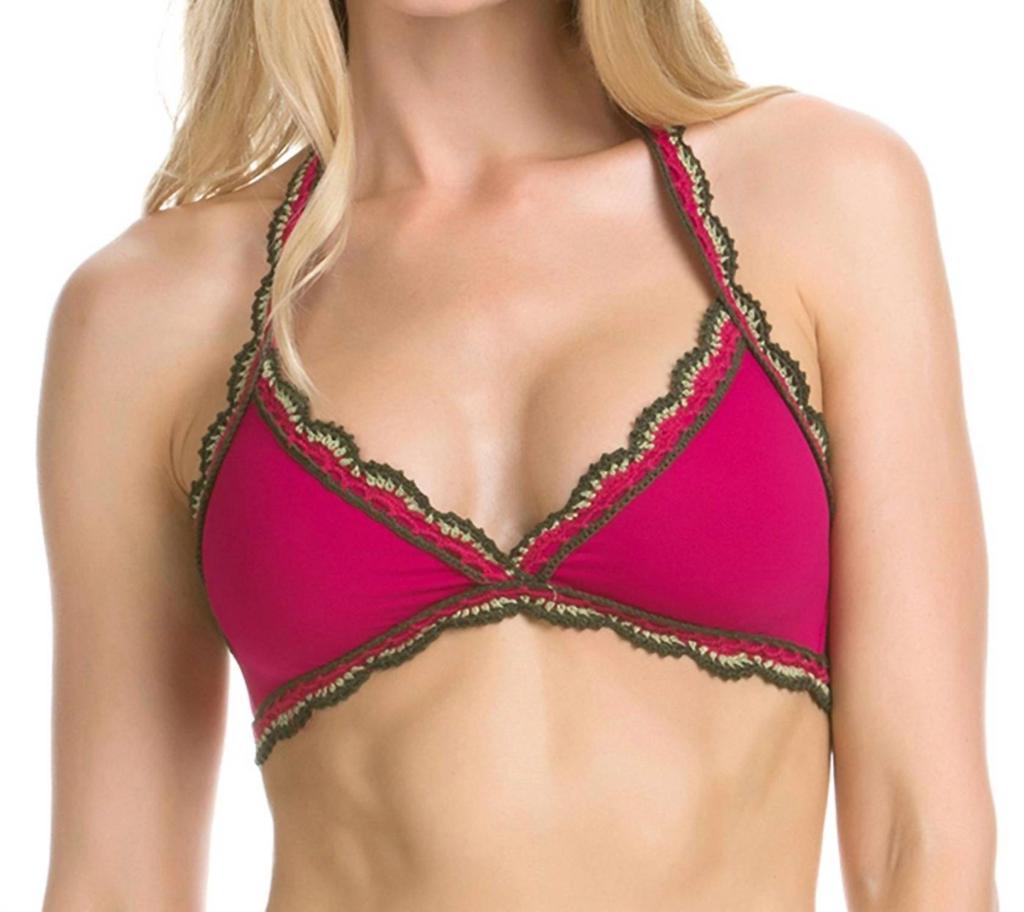 Becca Medina Crochet Halter Bikini Top (Up To D-Cup) In Raspberry
