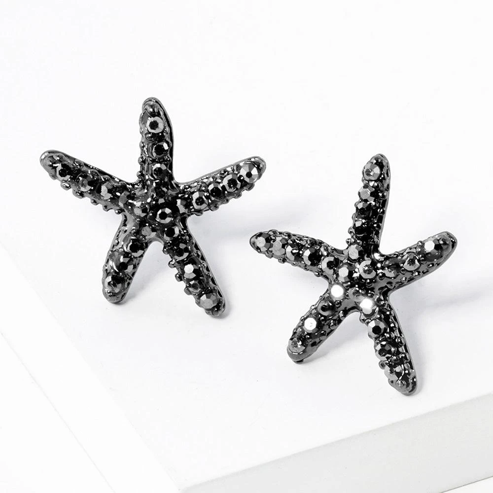 FASHNZFAB Crystal Paved Starfish Stud Earrings