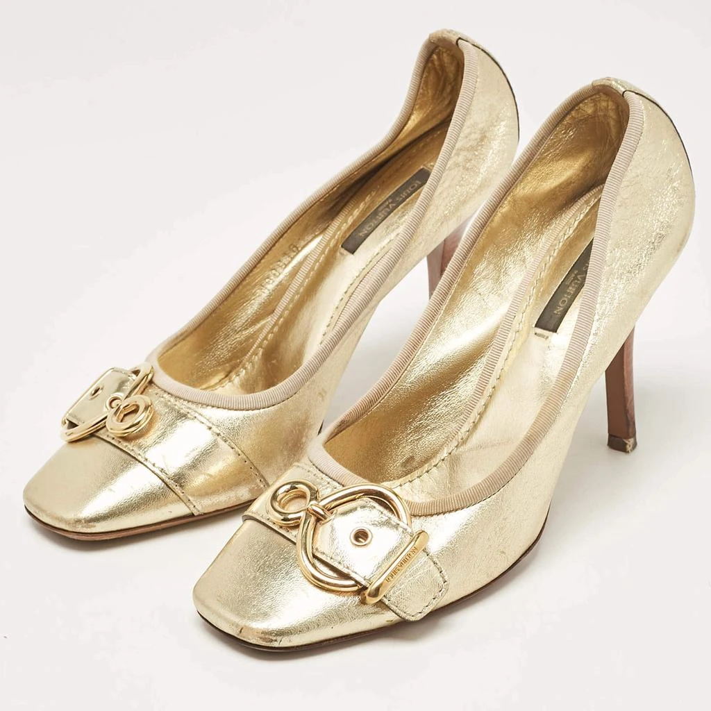 Louis Vuitton Louis Vuitton Gold Leather Square Toe Buckle Pumps Size 37 2