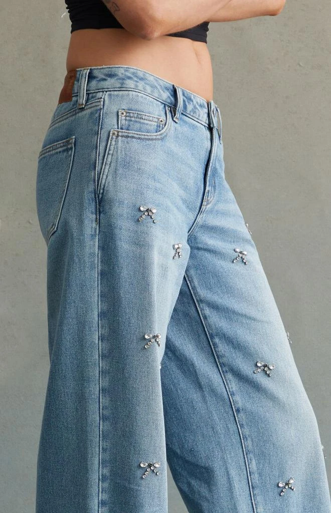 RARE DNM EDIT Light Indigo Rhinestone Bow Low Rise Baggy Jeans 2