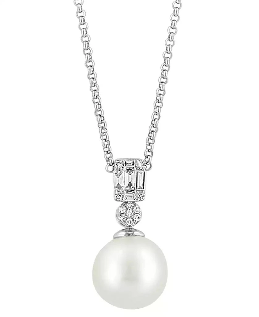 Effy EFFY® Cultured Freshwater Pearl (9mm) & Diamond (1/10 ct. t.w.) 18" Pendant Necklace in 14k White Gold 1